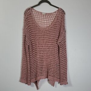 POL Women Tape Yarn Sweater Size S Crochet Knit Coral Open Weave Beachy Boho